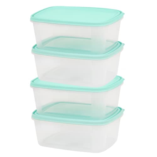 Checkmart Food Storage Container Set | 3 L | Large Airtight Food Boxes with Snap-On Lids | BPA-Free | Varying coloured lids | 4 Count