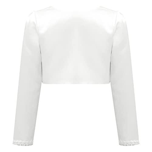YEAHDOR Kids Elegant Beaded Flower Girl Bolero Shrug Satin Dress Coat Long Sleeve Short Cardigans Formal Jacket2