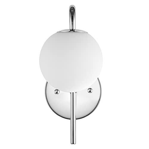 Byoliima Mid Century Modern Globe Wall Lamp 2 Pack Chrome Wall Sconce 1-Light Bathroom Vanity Lighting With White Globe Glass Lampshade For Mirror Bedroom Living Room Restaurant #TOP7