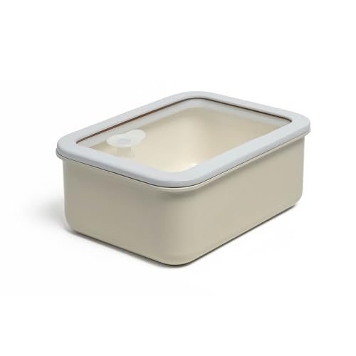 SWANZ Ceramic Coated Meal Prep Lunch Box With Glass Lid, Non Toxic Food Storage Container, No PTFE, PFOA, PFAS, and BPA, Non Stick Fry Pan, Microwave, Dishwasher Safe, Lightweight (Beige, 47 Oz)