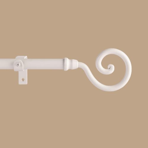Image of The Decor Mart 28 inch-48 inch Adjustable Curtain Rod for Door & Windows with Brackets Set Curtains Hanging Extendable Iron Metal Pipe Holder with White Spiral Metal Finial