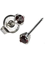 Silver Mini 3mm Dark Red January Birthstone Ear Piercing Earrings Hypoallergenic Studex System 75