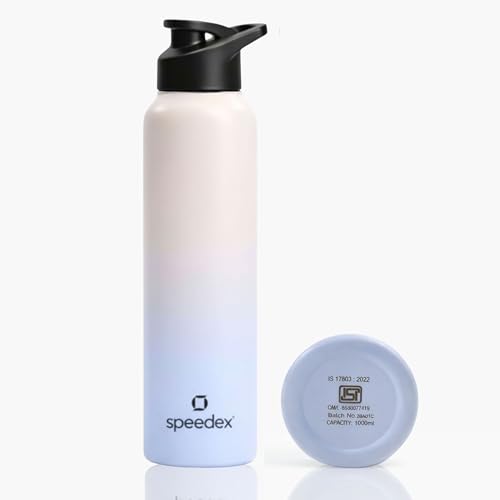 Image of Speedex Stainless Steel Water Bottle 1 Ltr, Leak Proof Sipper Cap, BIS Approved 1000 ml Metal Bottle For Daily, Office, School, Gym, Travel Use for Men, Women, Kids, Adults, Pink Blue, Set of 1