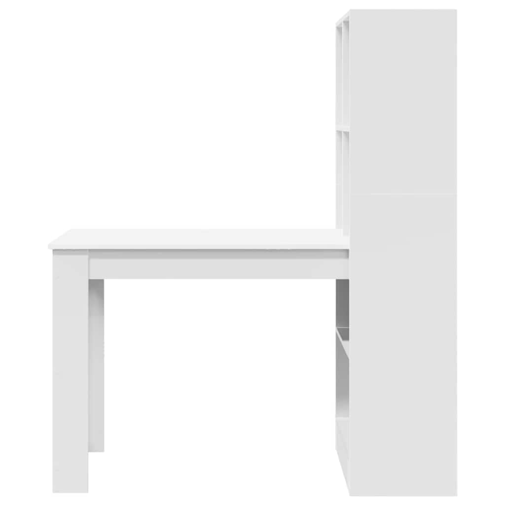 Biurko z regałem, białe, 122 x 67 x 145 cm, materiał drewnopochodny, trwały stół do gier komputerowych do domowego biura, nowoczesne wzornictwo z dużą ilością miejsca do przechowywania