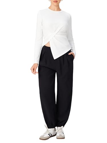 CIDER Long Sleeve Tops for Women Trendy Crew Neck Asymmetrical Hem Ruched Twist Front Going Out Tops Spring Fall Fashion2