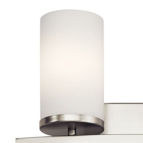 Image of Kichler Crosby 2-Light Bathroom Vanity Light Fixture, Modern Black Wall Mount Lighting with Satin Etched Cased Opal Glass, 15 in x 8.75 in Dimensions, 200W Total, 45496BK