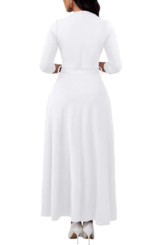 Image of FANDEE Maxi Dress for Women, Casual V Neck 3 /4 Sleeve Long Dresses with Pockets