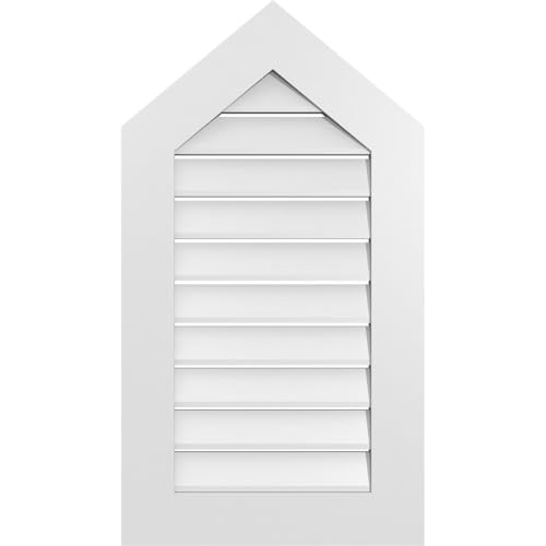TrueCraft PVC Peaked Top Surface Mount Gable Vent, 20"W x 36"H Overall Frame Size, 10/12 Pitch: 1" x 3-1/2" Standard Trim Frame, Functional