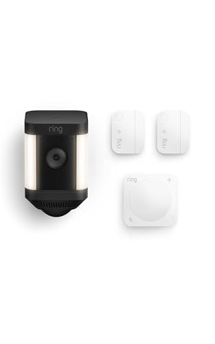 Image of Ring Spotlight Cam Plus, Battery, Black with 2 Window and Door Sensors (newest model) and Motion Detector (newest model)