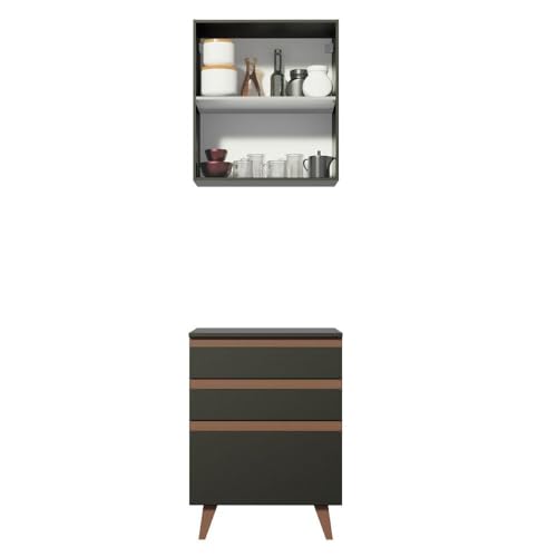 Image of Madesa Modular Kitchen Cabinet Set Reims Line, 60 cm Wide, White Finish, 3 Drawers, Overhead Door Cabinet, Rustic Wood Feet