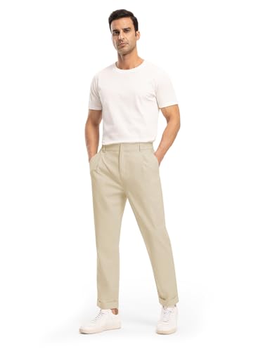 Rdruko Men's Slim Fit Cotton Linen Pants Lightweight Casual Pants Elastic Waist Summer Beach Pants with Pockets, Light Khaki, 2XL4