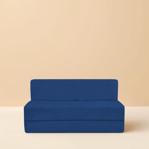 Image of PUM PUM 2-Seater Sofa Cum Bed | EPE Foam Foldable Couch with Velvet Fabric & Washable Cover | Convertible Sofa Bed for Home, Living Room & Office Guests | 3 x 6 Ft (Navy Blue)