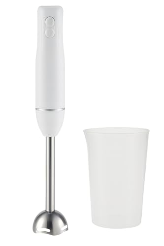 MAXELLPOWER Batidora de mano 1000W con vaso medidor 700ml, 2 velocidades, cuchillas de acero inoxidable, ligera y compacta para papillas, purés, salsas y smoothies, fácil limpieza, (BLANCO 1000W)