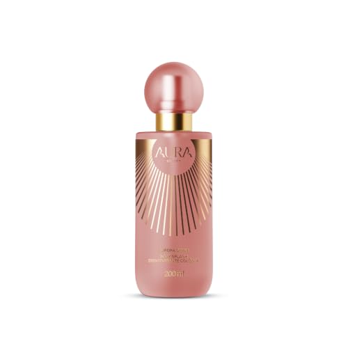 Frasco de Body Splash Aurora Shine de 200ml com embalagem rosa e tampa esférica.