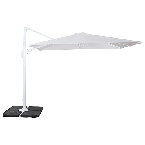 Megashopitalia Ombrellone da Giardino 3X3 Ecrù Base Decentrata Alluminio Telo Poliestere 250gr Impermeabile e Rotazione 360° Piscina Giardino Terrazzo Bar Ristorante (Telo Bianco e Struttura Bianca)