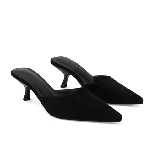 Image of ZJGZF Mesh Kitten Heels Mules for Women Closed Pointed Toe Slip on Backless Stiletto Slingback Low Heels Comfort Pumps Shoes