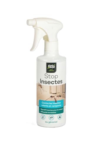 BSI - Stop Insectes - Au Géraniol - Pour Volants Et Rampants - 500ml - Efficace A l'Intérieur Et Extérieur - Naturel - Répulsif - 500ml, Translucide