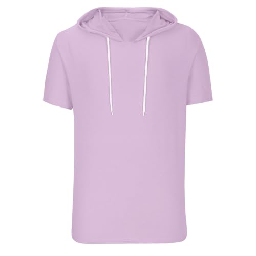 Image of Men's Summer Fashion Sports Short Sleeve T-Shirt with Hood, pink, S