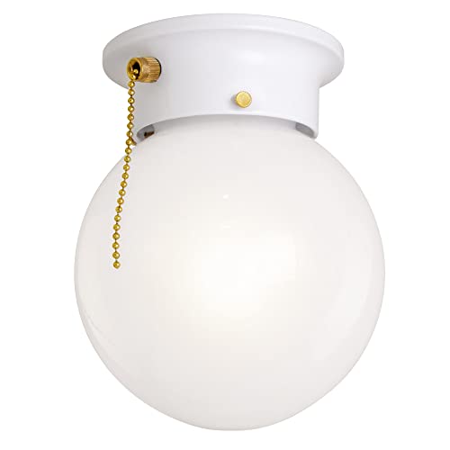 Design House Millbridge Globe 6 Inch Diameter Indoor Ceiling Light Fixture with Pull Chain, for Bedroom, Hallway, Closet & Dining Room, Opal Glass, White, 510040 by Design House - Image 5