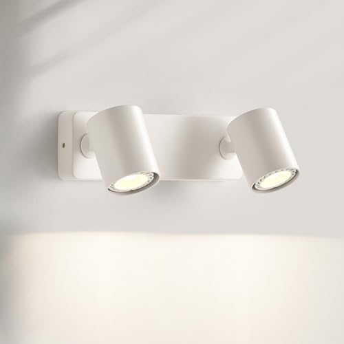 Foco LED, Aplique de Pared Blanco de 2 Luces LED para Lectura en la Pared, iluminación de cabecera de Aluminio de 6 W + 6 W, lámpara de Pared giratoria y Ajustable para la cabecera