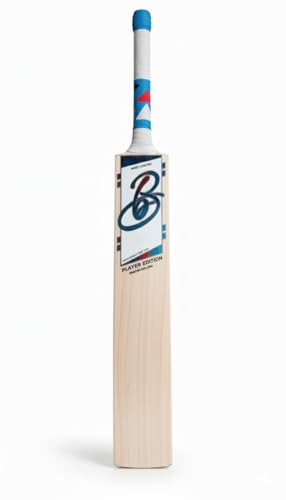 Image of Cricket Bat, T20 Special Leather Bat, English Willow, Cross Weave Tape on The Face | Short Handle | Lightweight | White and Blue Handle | Free Cover