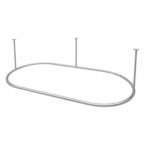 Naiture Stainless Steel Oval Shower Curtain Rod with Ceiling Support for Clawfoot Tub in 60' L X 36' W, Chrome Finish
