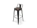 Kosmi - Tabouret de Bar en métal Noir Mat et Assise en Bois foncé avec Dossier, Chaise de Bar Tabouret métal et Bois Haut Hauteur 66cm idéal pour Une Table de 90cm