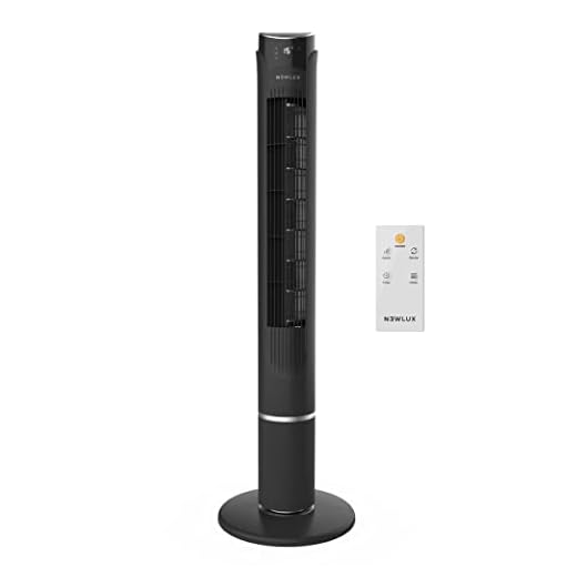 Newlux - Ventilador de Torre sin Aspas W130 (45W) con Altura 103,5cm, 3 Vel, 3 Modos, Oscilación de 70º, Temporizador 12h y Diseño Compacto. Ventilador de Pie con Mando a Distancia (Negro)