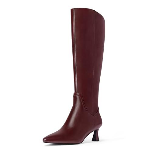 MUCCCUTE Knee High Boots for Women Kitten Heel Tall Boots Pointed Toe Slip On Sexy Fashion Fall Long Botas with Full Side Zipper