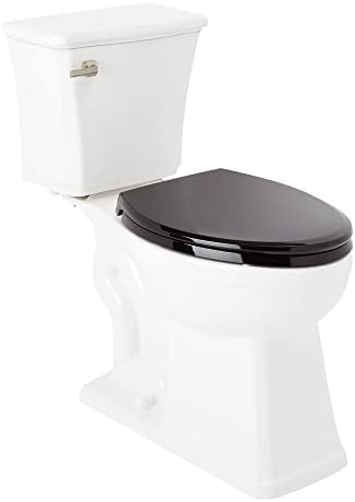 Signature Hardware 482598 Benbrook 1.28 GPF Two Piece Elongated Toilet - ADA Compliant, Elongated Heavy Duty Black Seat Included - White/Brushed Nickel Lever