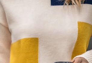 Women's Color Block Knit Sweater, Crew Neck, Navy Blue Yellow White4