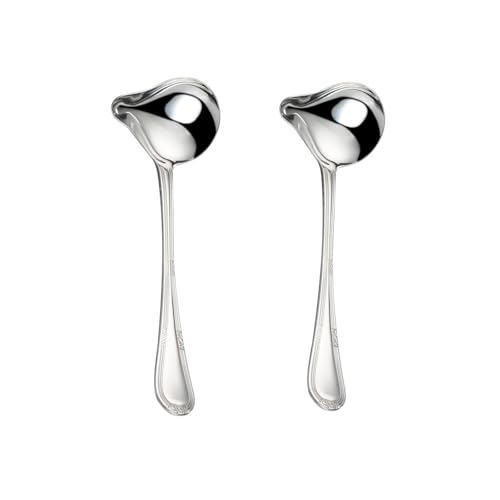 Weenwill SoßenlöFfel 2 PCS Edelstahl Schöpfkelle Soßenkelle mit Ausgießer Kleiner Schöpflöffel Löffel Saucenlöffel für Suppensauce Bratensoße und Dressing (Silber)