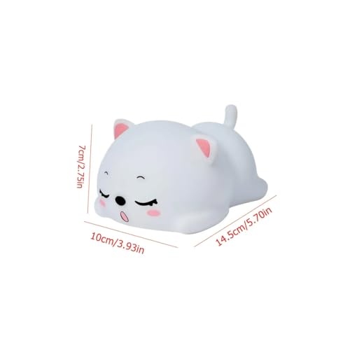 Image of GITGRNTH Rechargeable Silicone Cat Night Light for Kids | Kawaii Cat Lamp Tap and Touch Color-Changing LED Lamp |Adorable Room Decor & Gift for Toddlers, Teens (Cat Light Lamp, Regular), White