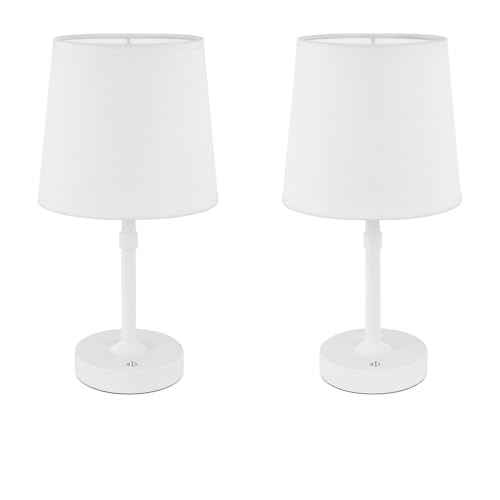 N-L-E Tischlampe dimmbar mit LED Leuchtmittel – Warmweiß, höhenverstellbar, moderner Stoffschirm – Nachttischlampe für Wohnzimmer & Schlafzimmer – einzeln oder als 2er-Set (weiß, 2 Stück)