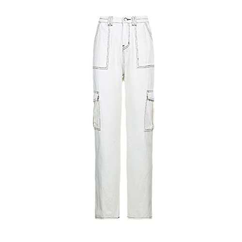 Jean cargo droit avec poche en coton résistant pour femme