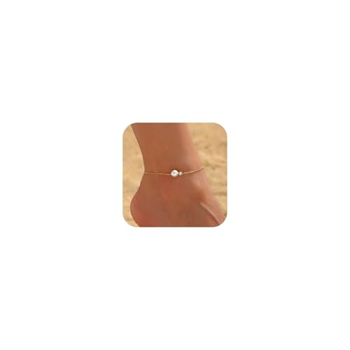 Image of NONAMOIS 18K Gold Plated Diamond Ankle Bracelets for Women Waterproof Gold CZ Pearl Bow Link Chain Anklets Non Tarnish Summer Beach Foot Jewelry Gifts