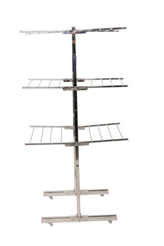 Image of Jumbo 24 Rods Cloth Drying Stand, 64 Feet Drying Area - Stainless Steel Foldable Compact Design - Easy Movement - Sturdy