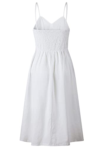 Image of YMING Womens Summer Spaghetti Strap Dresses Button Down Floral Sundress High Waist Swing Midi Dress with Pockets