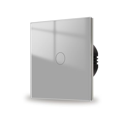 JIMEIDA Touch Light Switch Grey No Neutral Wire Required 1 Gang 1 Way Wall Switch Screwless Glass Plate with LED Backlight 500W AC 240V