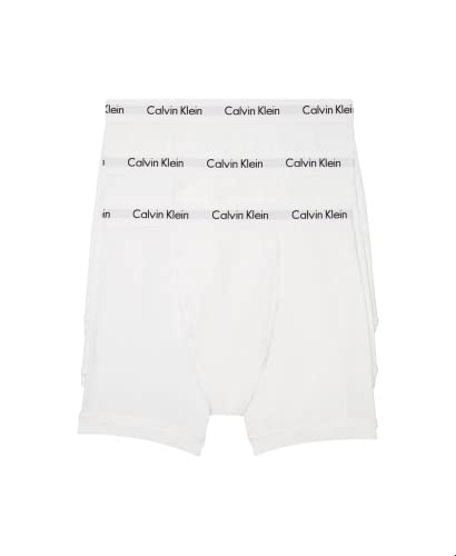 Calvin Klein Boxer Shorts (NB2616) Men's 3-Piece Set, Long Boxers, Solid Color, Logo, Long Length, 3-Piece Set, Black, White, CK Underwear, Men's Underwear, L, White Set