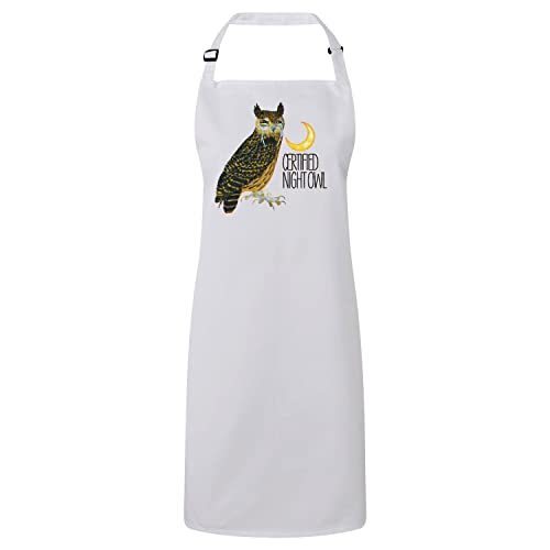 Tablier cuisine blanc haut de gamme illustration Night Owl collage artistique rétro oiseau