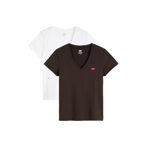 Levi'S Camiseta para Mujer con Cuello en V, 2 Unidades, 2 Pack V Cuello Blanco, L