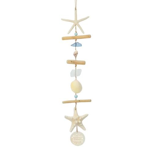 Driftwood & Sea GlassWall Coastal Wall art Decor, Wall Decor for Bedroom with Starfish & SeaShells, Ocean Coastal Wall Art & Nautical walldecor for Bathroom, Wall Decor Living Room,Dorm Decor, Bedroom Decoration(White- Naturally Starfish)