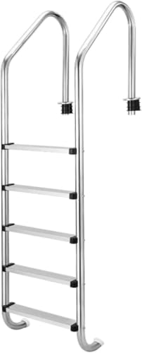 Inground Pool Ladder, 5-Step Heavy Duty Stainless Steel Pool Steps, Non-Slip Swimming Pool Ladder for Deep End, Easy Assembly, 380lbs Load Capacity - Perfect for Indoor/Outdoor Pools