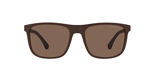 Emporio Armani Men's EA4129 Square Sunglasses, Matte Brown/Dark Brown, 56 mm