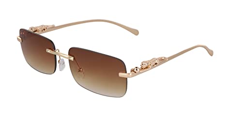 FLAWLESS EYEWEAR Rimless Oversized Sunglasses for Women Men Rectangular Frameless Fashion Shades (2 PACK: Clear and Brown)4