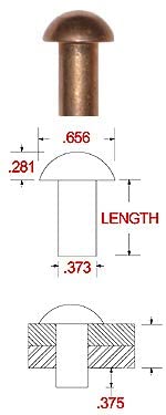 3/8" Dia X 3/4" Length, Copper Solid Rivet, Round Head, Plain Finish, (Pack of 1 LB - Approximately 20 Pieces)