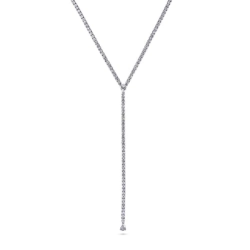 BERRICLE Sterling Silver Cubic Zirconia CZ Lariat Necklace for Women, Rhodium Plated 15.5 inch