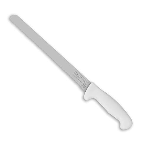 Listado de Cuchillos de repostería los más recomendados. 46 Caledonia CAPA-10B Cuchillo Para Pan De 10 Pulgadas Con Mango Ergonómico Color Blanco. Hoja En Acero Alemán De Alta Gama Con Certificación NSF.