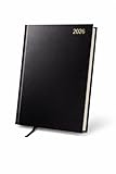 2026 A4 Day Per Page Diary – Hard Cover Daily Planner with Matching Ribbon Bookmark – Large A4 Diary with Notes Pages, Monthly & Yearly Calendar – Professional, School & Personal Organiser – Black